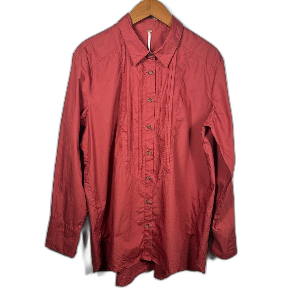 Free People Burnt Red Button-Up Oversized Shirt Size Large Farmhouse Lightweight
